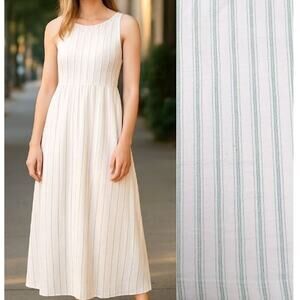 VTG CMI Maxi Dress Womens M White Green Stripes Preshrunk Cotton Cottagecore USA